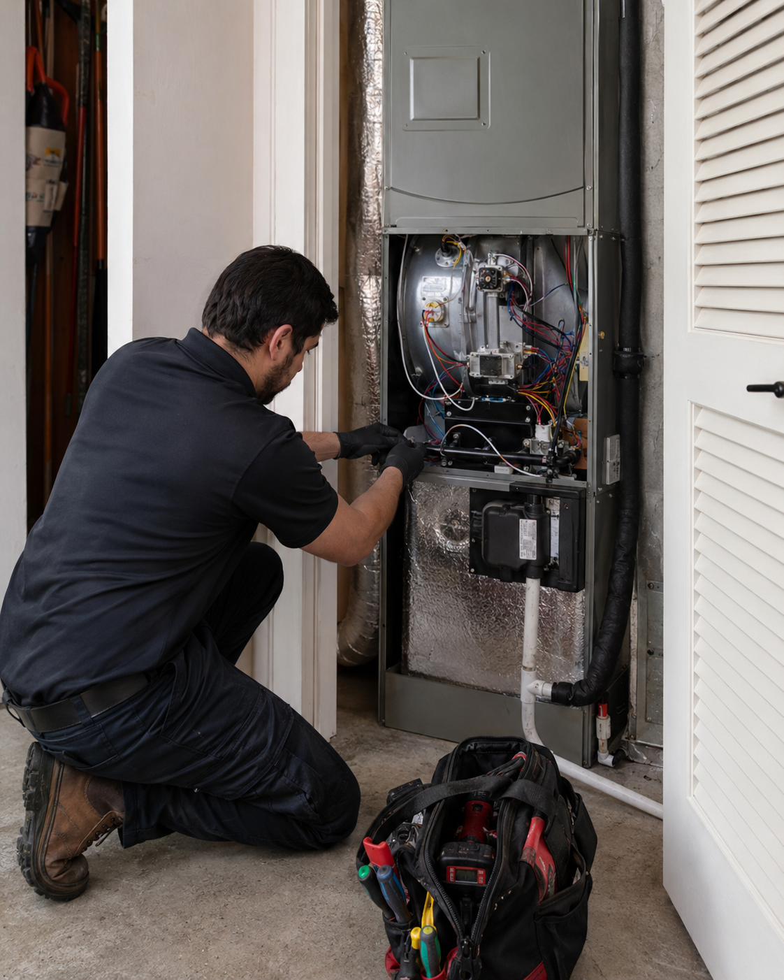 Air Oasis technician working on an indoor air handler