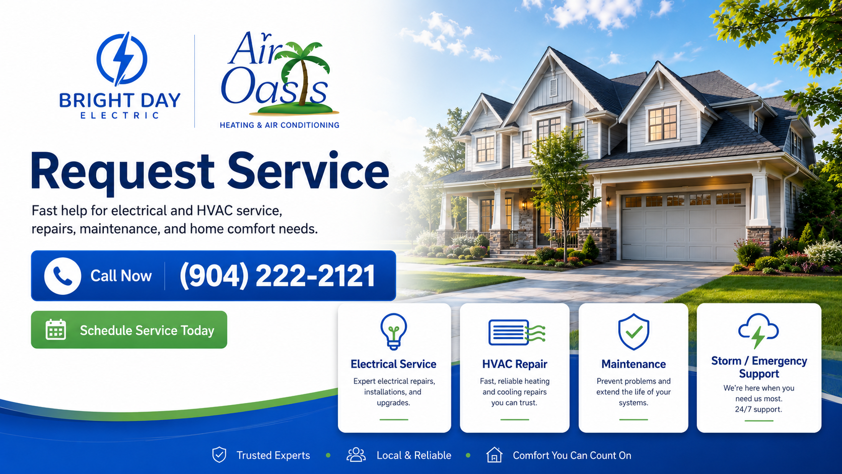 Request service for Bright Day Electric and Air Oasis
